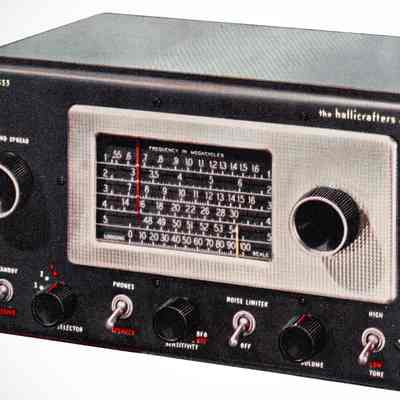 S-53 prototype shown the 1948 Allied Radio catalog. Note quilted escutcheon, BFO OFF position on the sensitivity control, and the PHONES/SPEAKER switch.. The dial markings are also very different.: Image: Allied Radio catalog, 1948