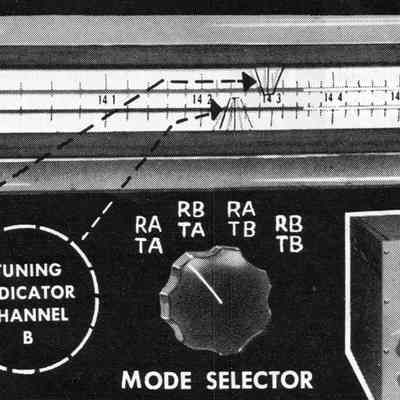 Detail showing selections for transceive or split operation.: Image: CQ, Aug 1958