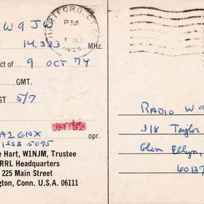 W1AW QSL #2: Dated Oct 9, 1974 reverse