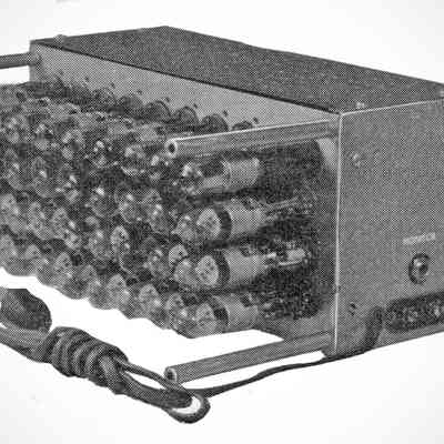 WIth rear cover removed. Note 40 miniature vacuum tubes.: Image: Radio & Television News, Mar 1952