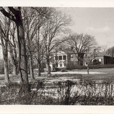 Rear entrance to Fairlawn in winter