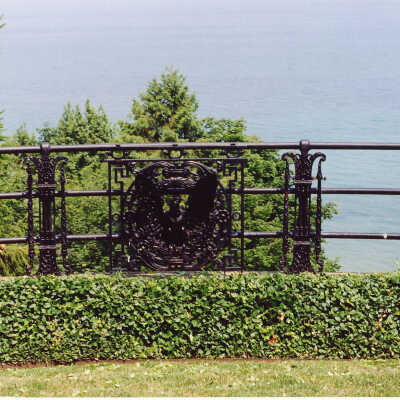 View of Lake Michigan and fence outside Edward Byron Smith house