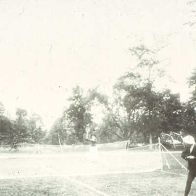 Playing tennis