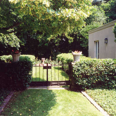 View of the garden gate at the Edward Byron Smith house