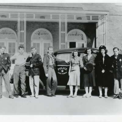Boys and girls with police car