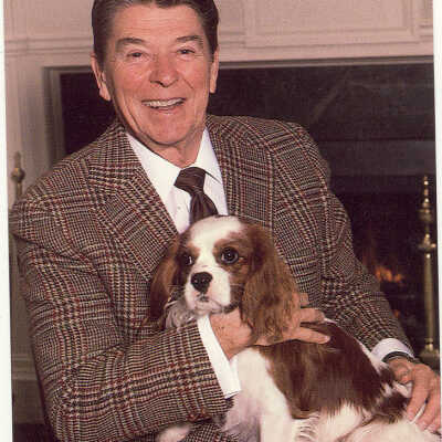 President Ronald Reagan with dog