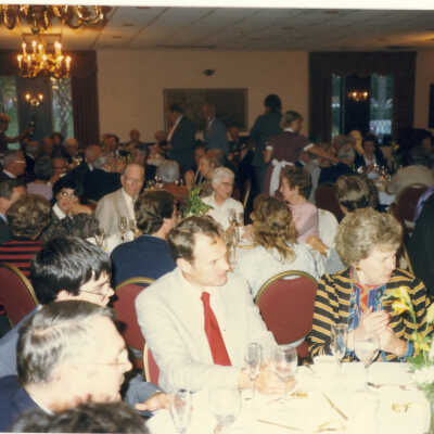Gathering in the banquet hall at the Deerpath Inn