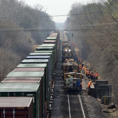"An apparent Easter Parade lines-up on the Metra Milwaukee North Line"