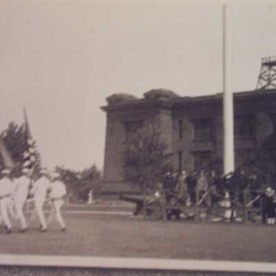 Reviewing stand and color guard