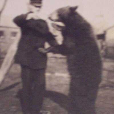 Portrait of man standing with bear