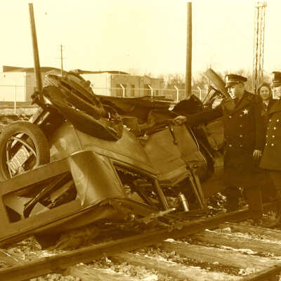 Car crash on train tracks