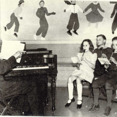Students playing recorder