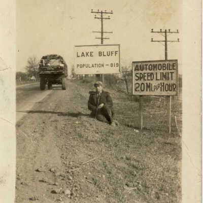 Man by the side of the road near Lake Bluff