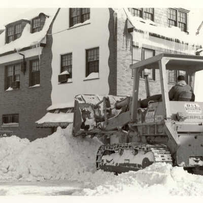 Caterpillar snow plow at the corner of Bank Lane and Deerpath