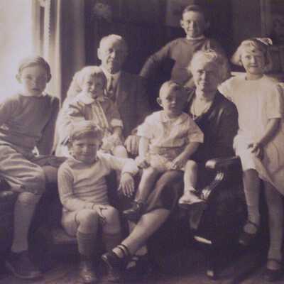 Portrait of Grandpa and Grandma with 6 children
