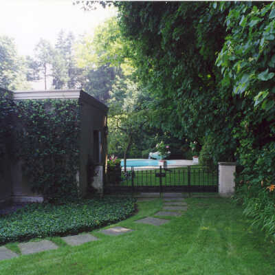 Gate leading to pool at Edward Byron Smith house