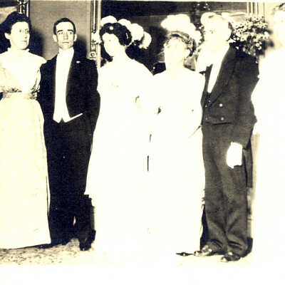 Woman and men at a party