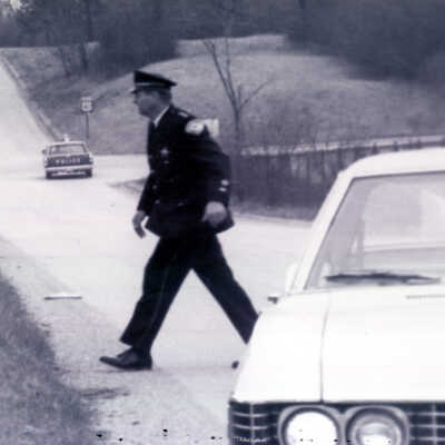 Police officer crossing Route 41