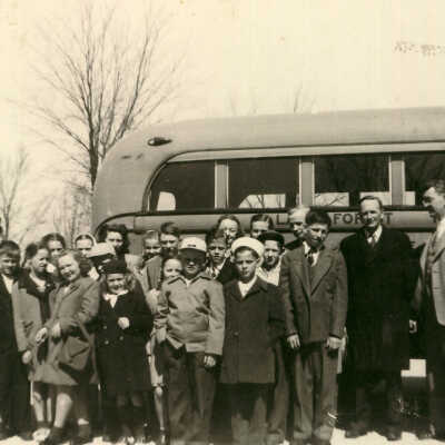 School children with bus