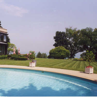 View from the pool toward Lake Michigan at Edward Byron Smith house
