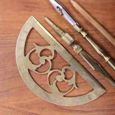 Protractor and Drafting Set: Protractor shown with an architect's drafting set (part of collection on display in Gunston Hall's Revolutionary Rights exhibit).