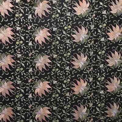Black Silk Piano Shawl with Lotus Embroidery