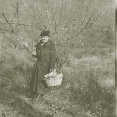 Ethel with persimmons (fall fruit): Ethel Wright