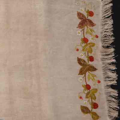 Embroidered linen scarf with fringed borders