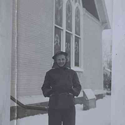 Unidentified Woman in front of Episcopal Church, 1937