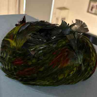 Green Feathered Pill Box hat