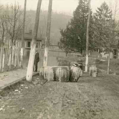 Flood of 1913 - Barrels on Flooded Streets