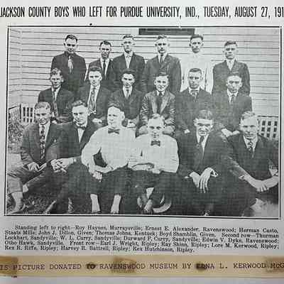 Jackson County boys who left for Purdue University, Indiana August 27, 1918