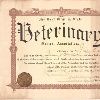 1915 WV State Veterinary Medical Association Membership