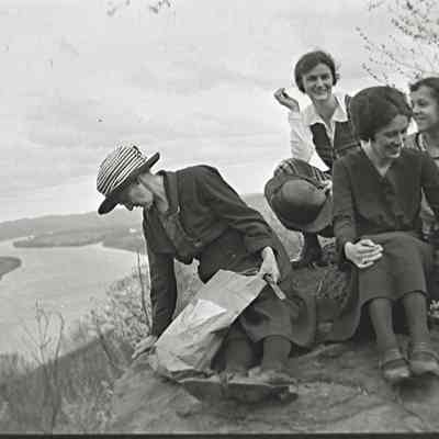 Gertie leaning over, Sally Chambers, Hazel Chambers, and then Lucille Orbin at back right