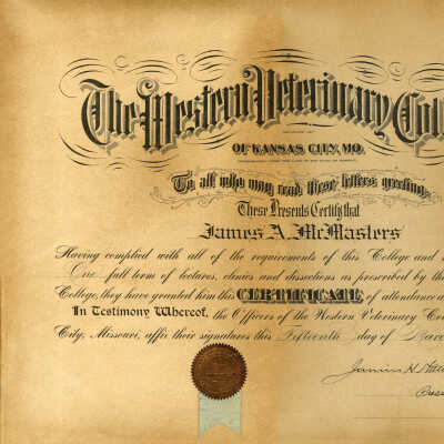 1905 Western Veterinary College Certificate