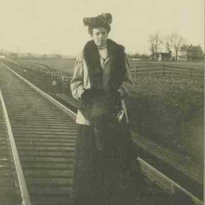 Helen Brown Fowler on Railroad Tracks, Brown farm