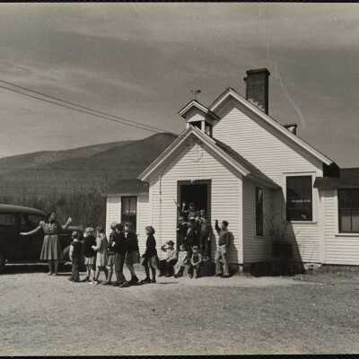 Children Crusade - Bennington, VT. teacher, Miss Smith taking 7 of her pupils to Bennington for the parade -this is the South District School in Arlington.
