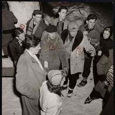 Judges picking the girls. 1: James Mathes, '39; 2: McLelland Barclay; 3: Professor Ralph Burns