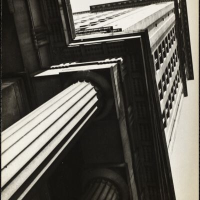 An odd shot of the Custom House tower in Boston