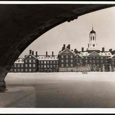 Harvard from under Weeks Memorial Bridge. Dunster House
