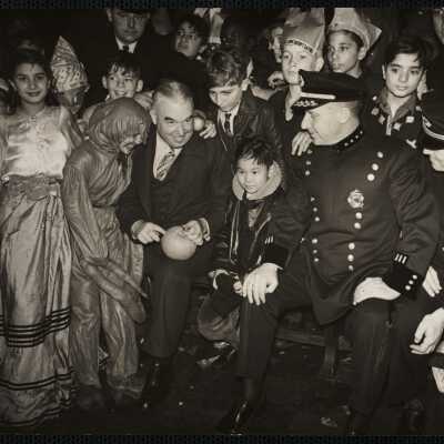 Commissioner Timilty - chimise boy - Supt. Fallon + Capt. Edward Keating. Station 4 South End.