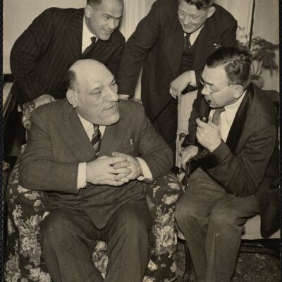 Back row Carl Pojello, Angel's manager - Paul Bower, wrestling promoter. The Angel & Prof. E.A. Hooton