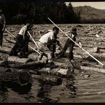 Maine log drive on the Saco River Hiram, Me