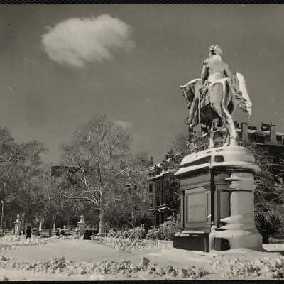 Thomas Ball's statue of Washington. It has been complain - that the sculptor forgot to give the horse a tongue. Boston Public Garden. Feb. 1945