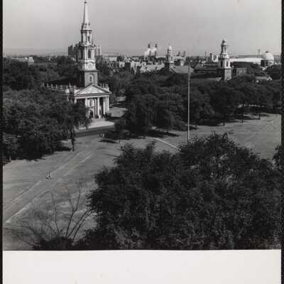 Conn. New Haven - United Congregational Church steeple right foreground - Center Congregational Church left foreground.