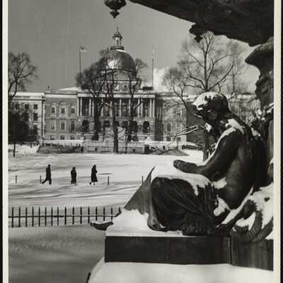 Mass. State Capitol - through Brewer Fountain Boston, Mass