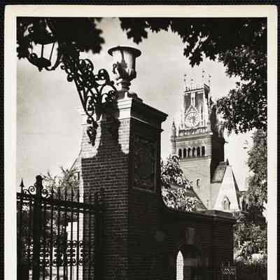 Memorial Gate, Harvard College. Memorial Hall in the background. (John L von) Meyer Gate - Class 1891