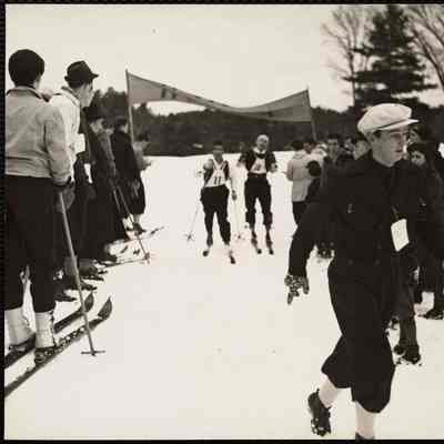 Ted Hunter in foreground - finish of 15 kilometer cross country race