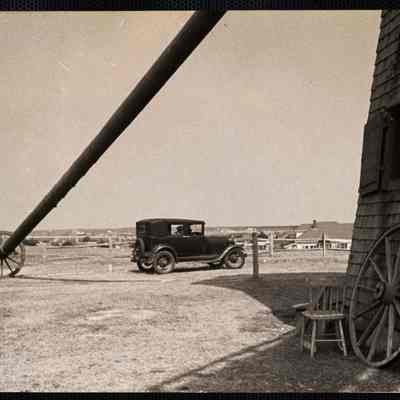 The old mill. An old Ford is used to turn the top of the Mill around to force the wind.