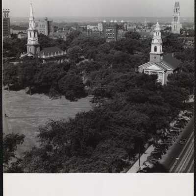 Conn New Haven - United Congregational Church on right - Center Congregational Church on left